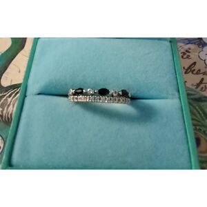 ROSS SIMONS Genuine Diamond & Blue Sapphire Bridal/Wedding Band Ring Sz 8